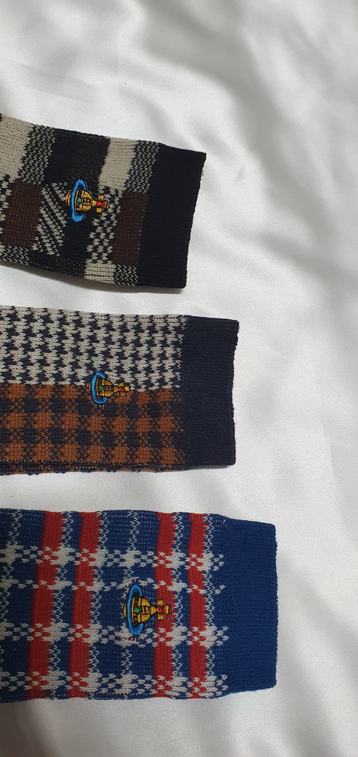 레드 블루 브라운 블랙 화이트 믹스 듀얼 체크 비비안웨스트우드 양말  상품이미지10