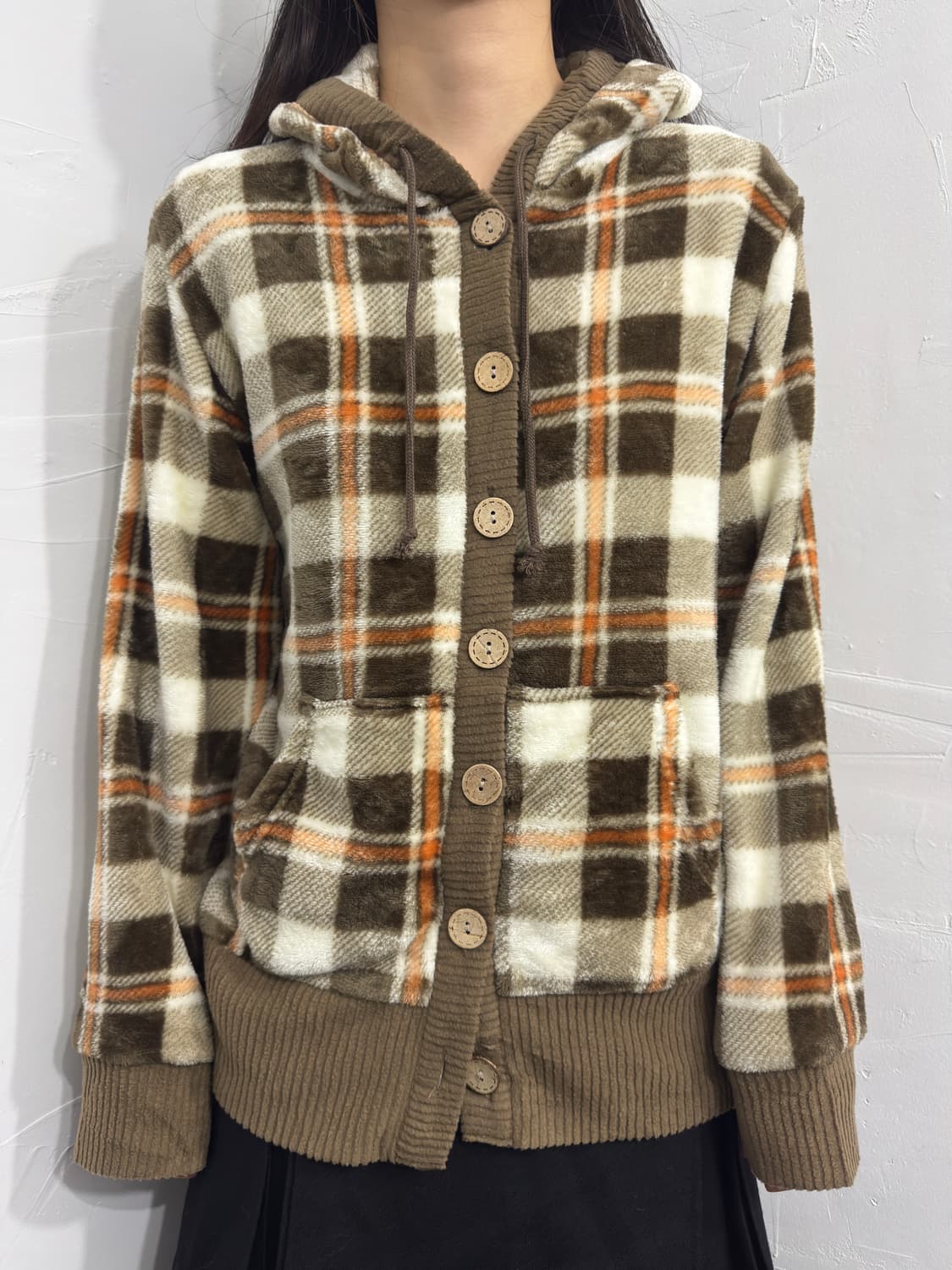 check fleece hood cardigan 상품이미지1