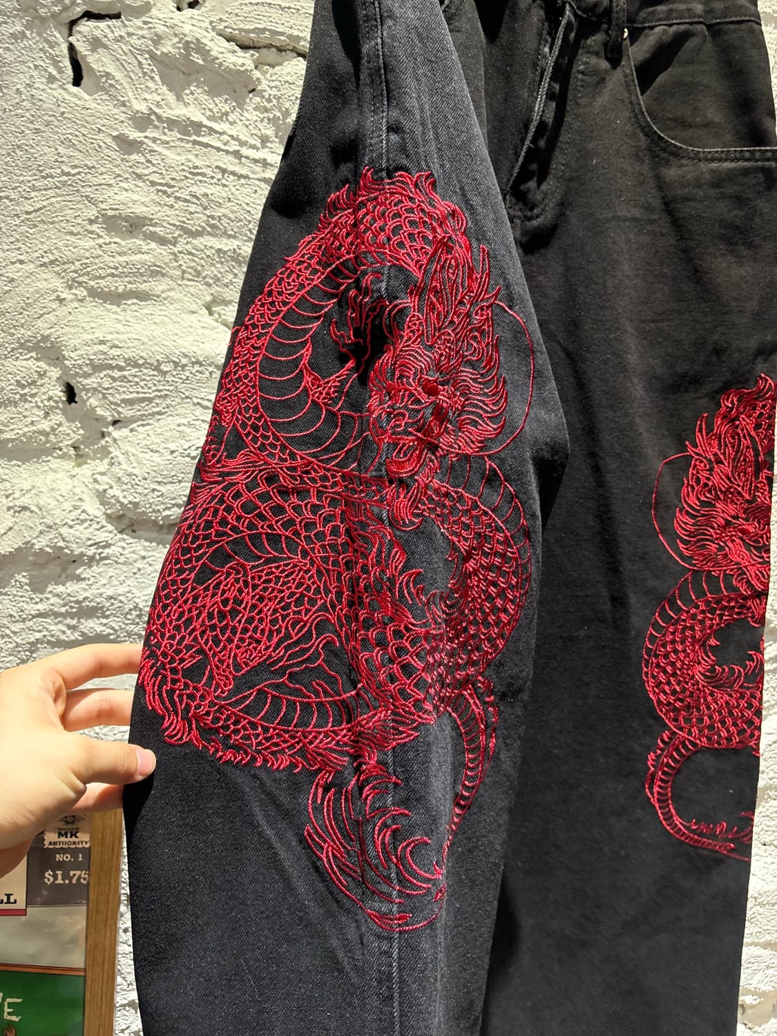 ATSF30 드래곤 자수 배기 와이드 블랙 진 상품이미지3