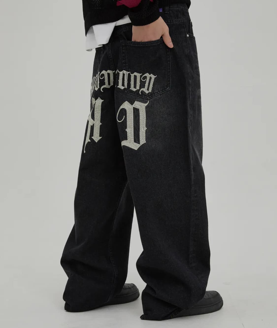 후드후드 HD 체인 자수 데님 팬츠 블랙 상품이미지1
