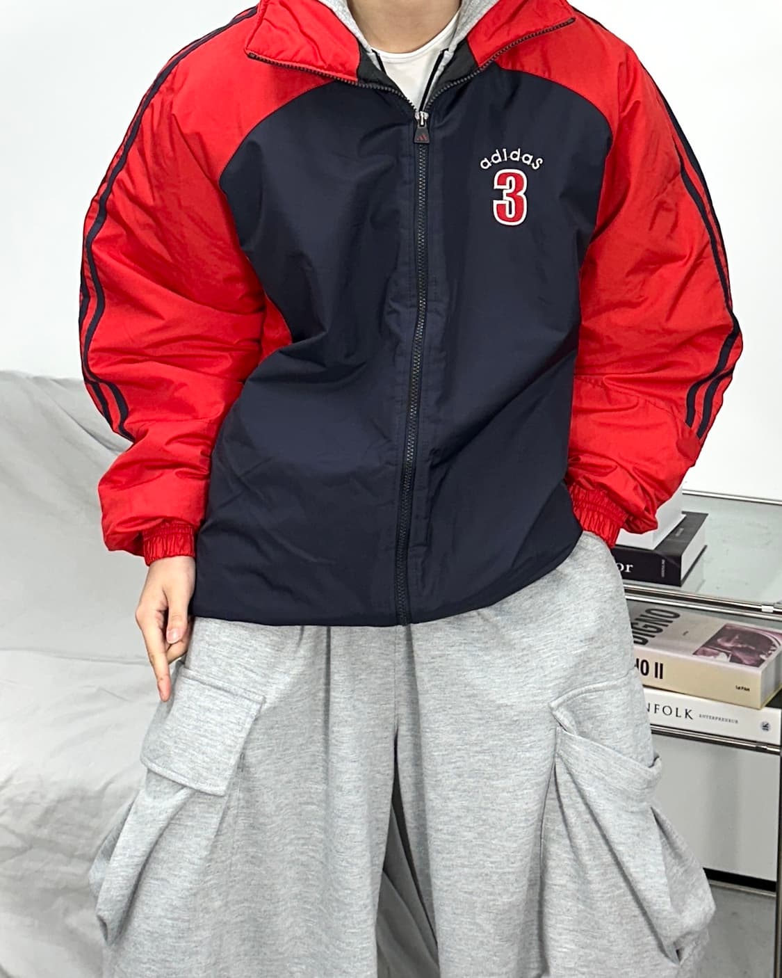 아디다스 3 90s 레드 네이비 점퍼 XL 상품이미지2