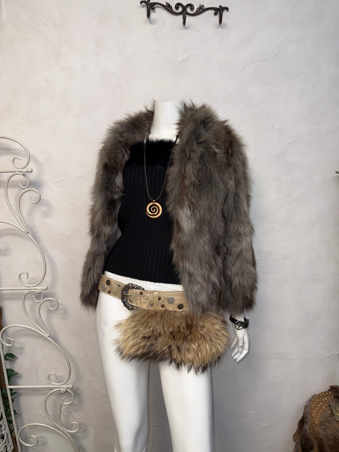 Mixed ash pink fox fur jacket  상품이미지4