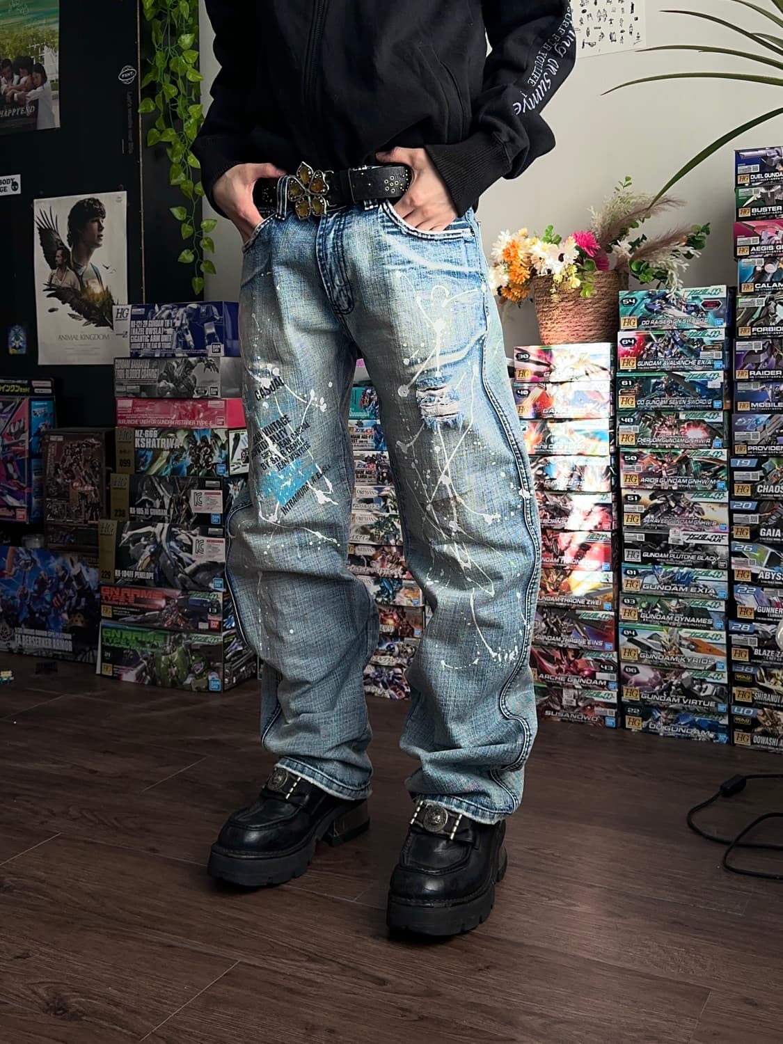 ILOI 더티 페인팅 & 리프드 스트레이트 진 상품이미지4