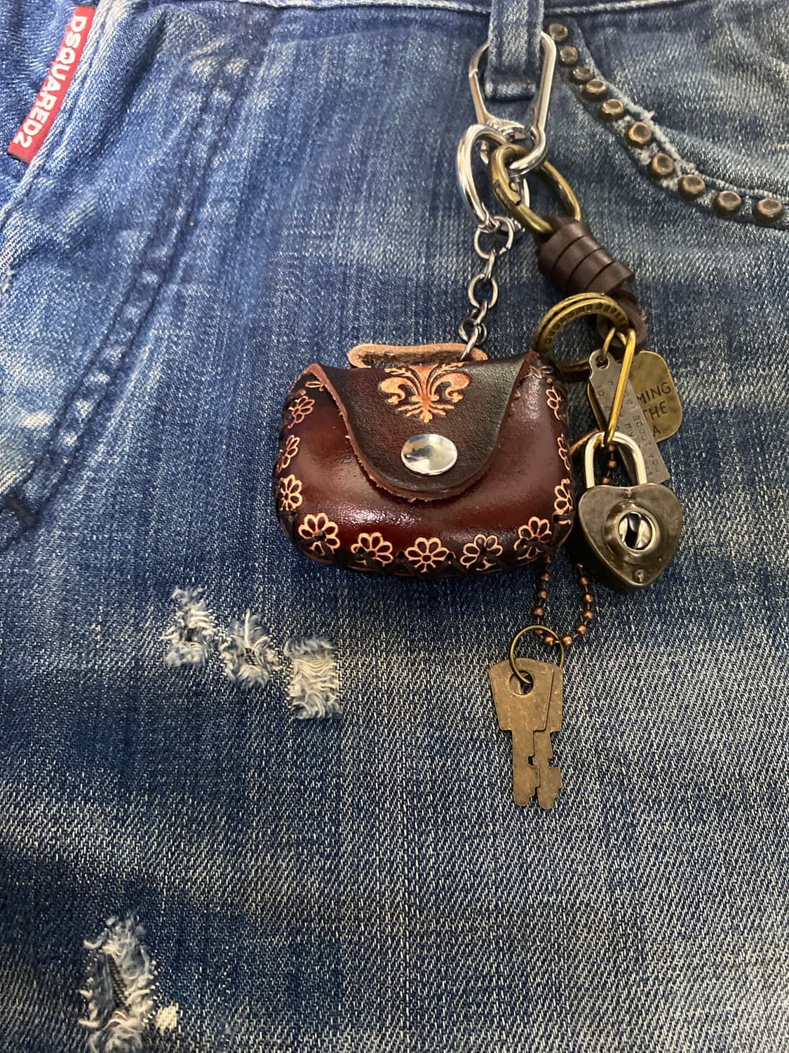 빈티지 레더 미니 파우치 키링 상품이미지3