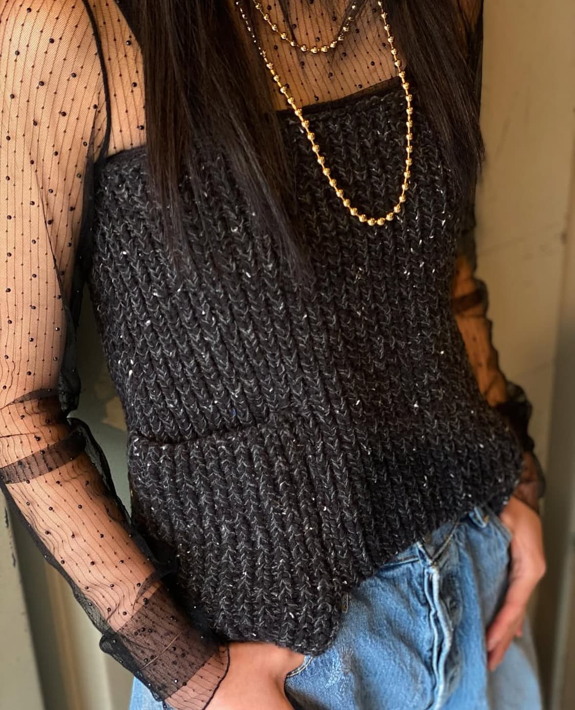 퍼버즈 net apron knit 차콜 상품이미지2