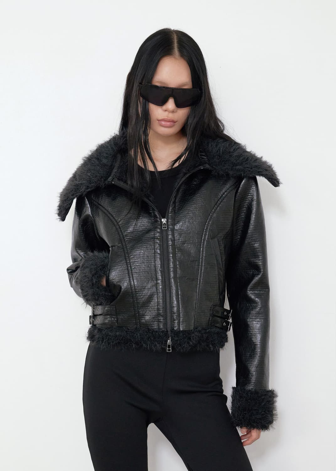 BOHEMSEO OVER COLLAR SHEARING JACKET, BK 상품이미지1