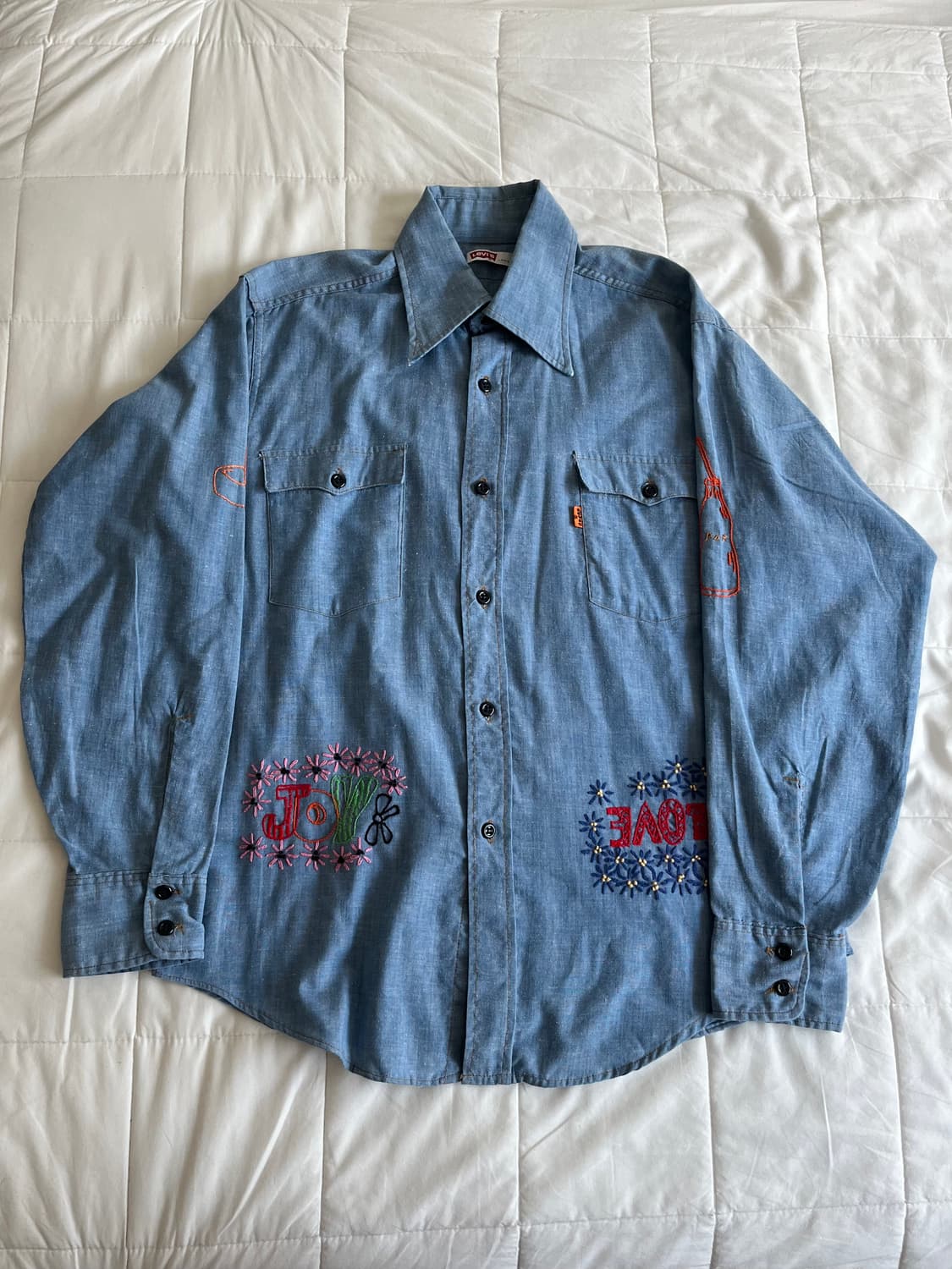 70's LEVI'S 샴브레이 자수 셔츠 L 상품이미지1