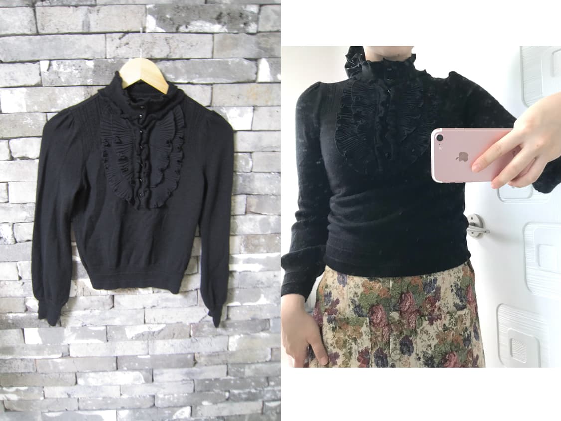black  prill lace ruffle knit  blouse T 상품이미지1