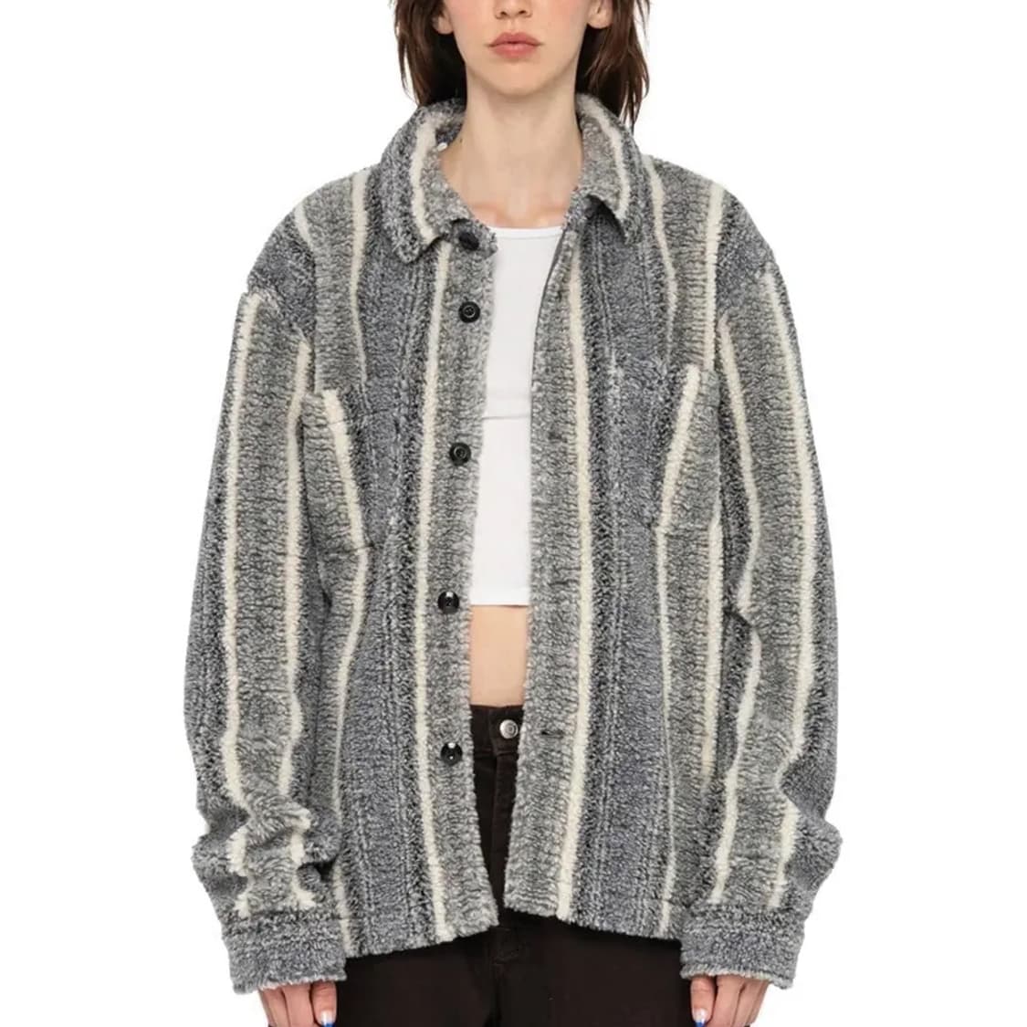 스투시 쉐르파 스트라이프 자카드 플리스 셔츠 S  상품이미지8