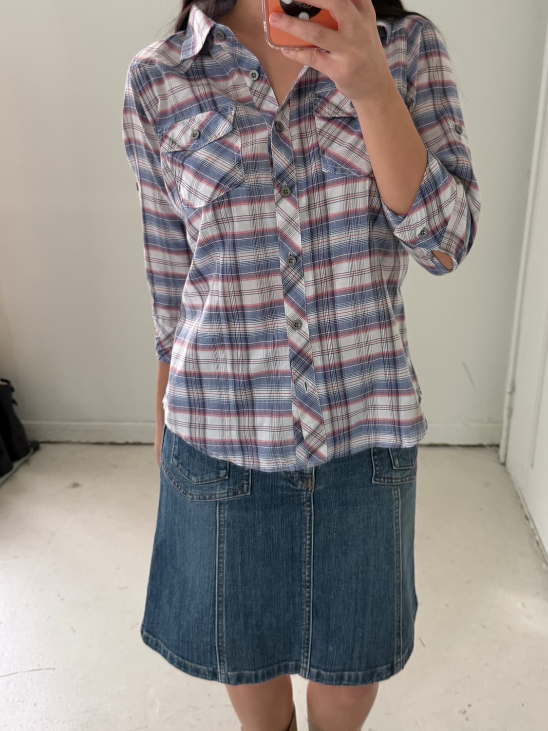 일본빈티지 체크 칠부반팔 셔츠 상품이미지1