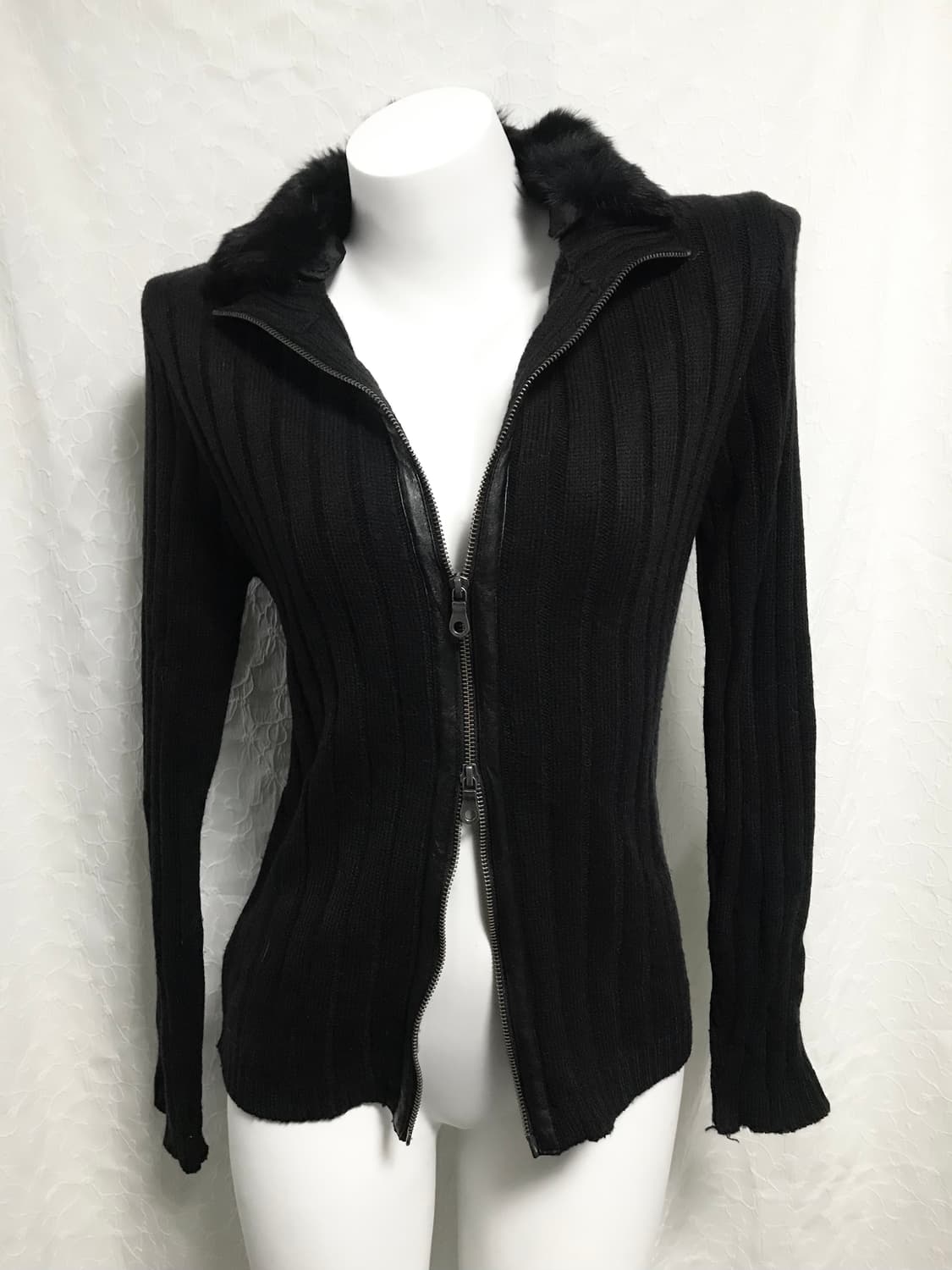 빈티지 00s 펑크 골지 퍼 카라 투웨이 니트 집업 상품이미지2