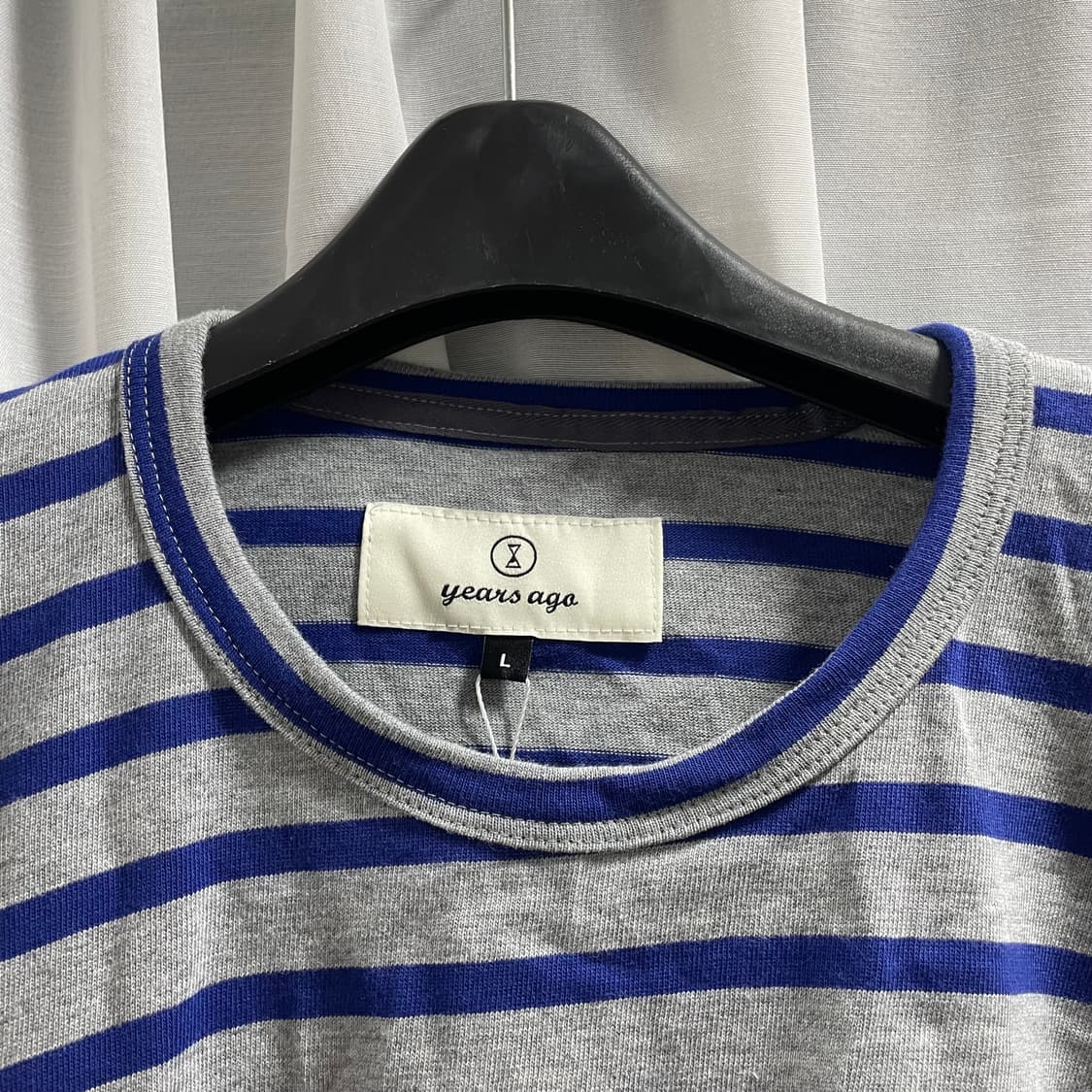 이얼즈어고/ 오버사이즈 바스크 코튼 스트라이프 티셔츠 그레이블루/ L 상품이미지3