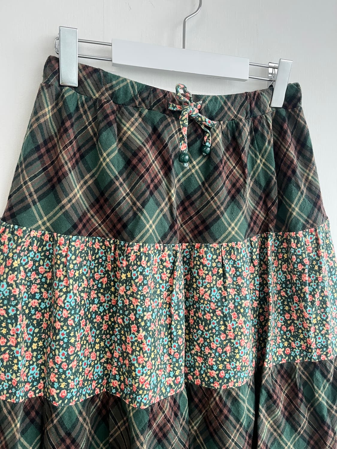 그린 체크 플로럴 롱 스커트 상품이미지2