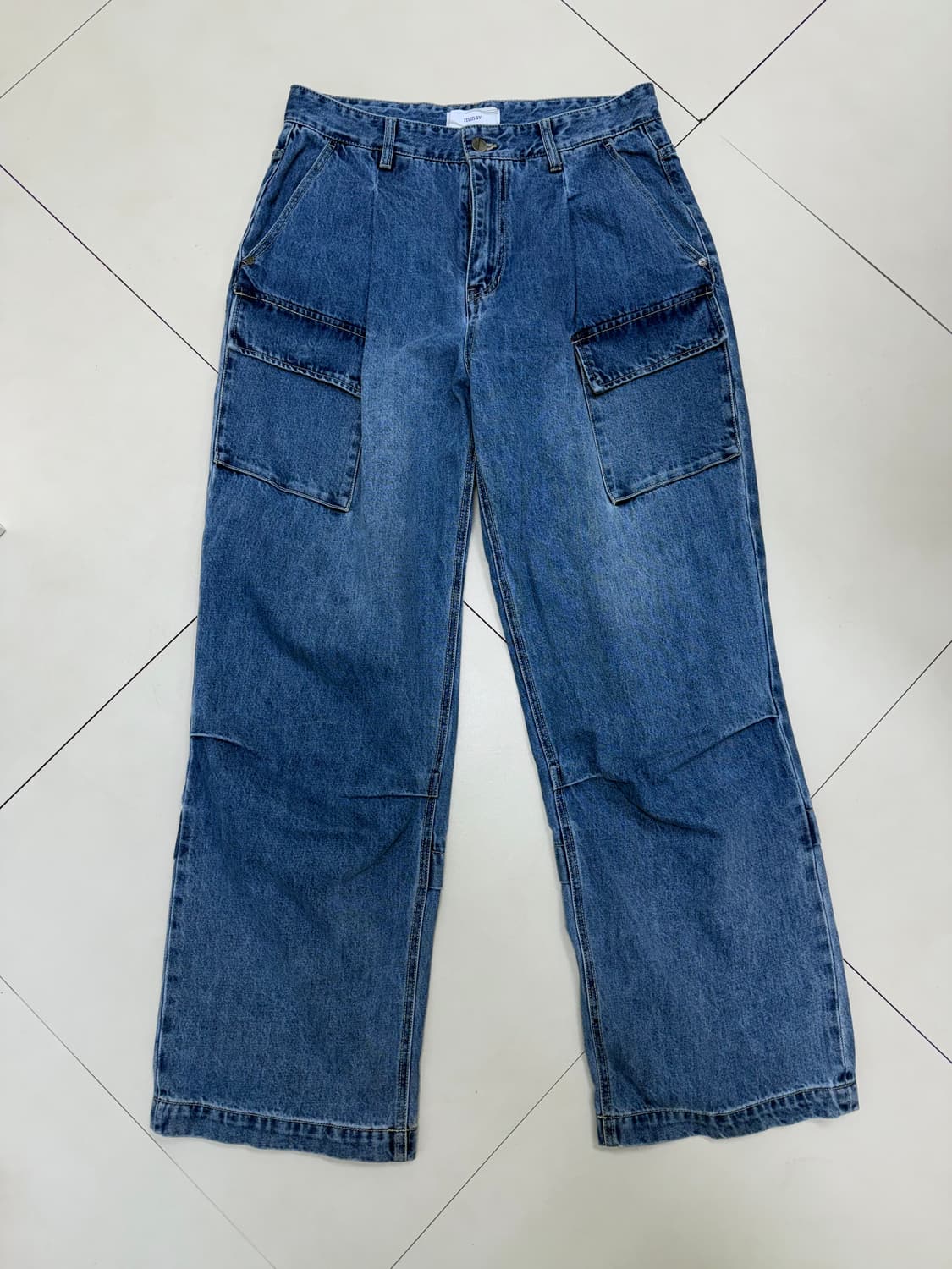 Minav 미나브 버디 와이드 퍼티그 디테일 카고 데님팬츠 상품이미지1