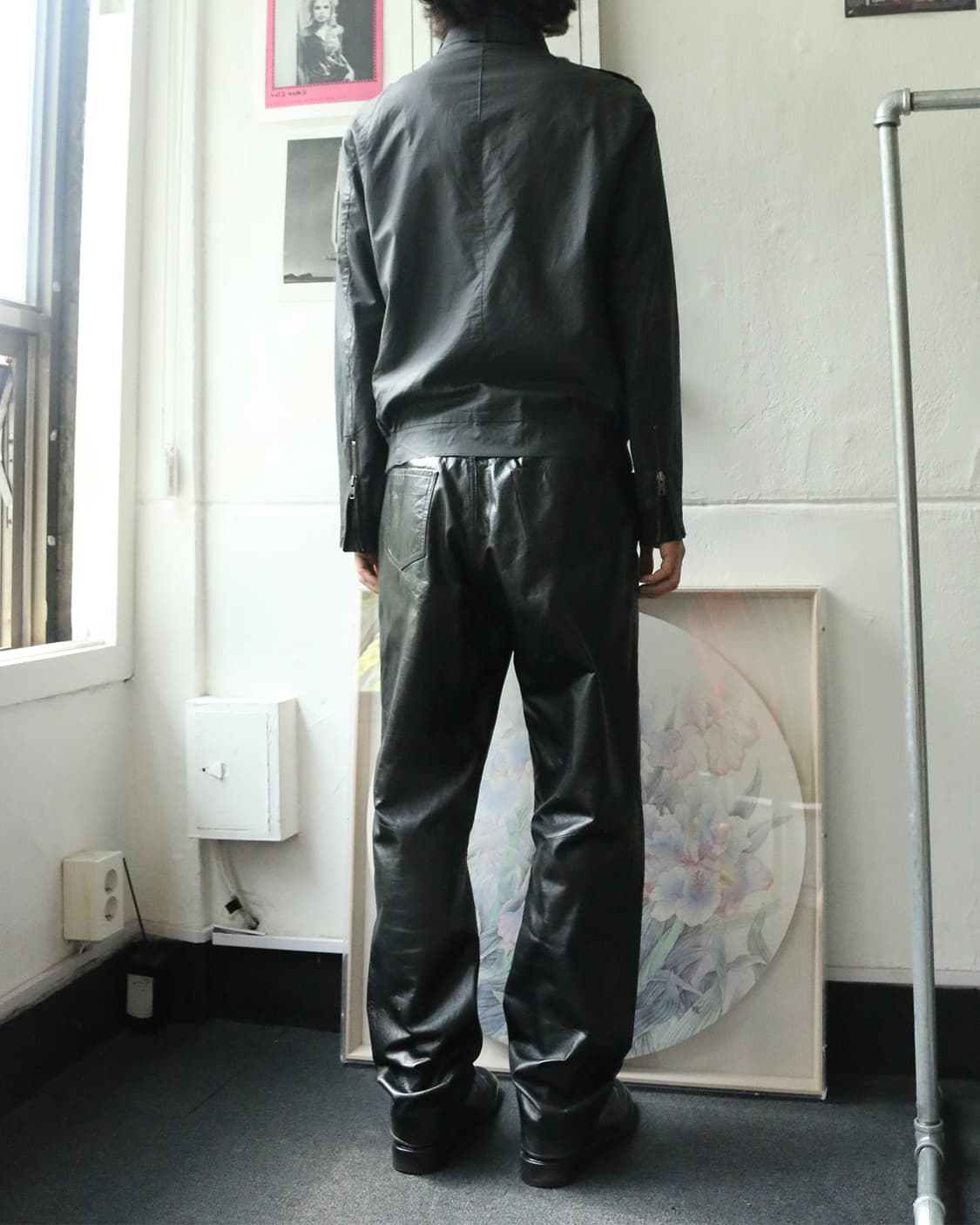 빈티지 블랙 레더 팬츠 상품이미지2