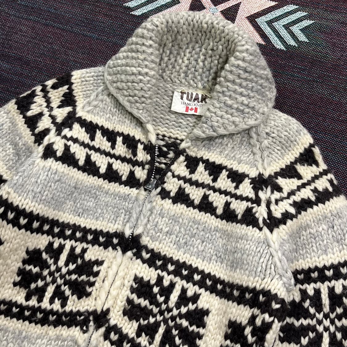 [TUAK] 빈티지 캐나다 핸드니트 코위찬 집업가디건 상품이미지3