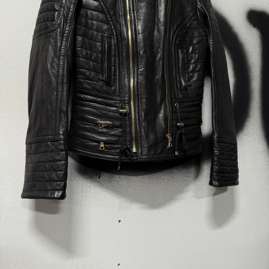 VTG 빈티지 100% 양가죽 더블 지퍼 크롭 바이커 레더 자켓 상품이미지4