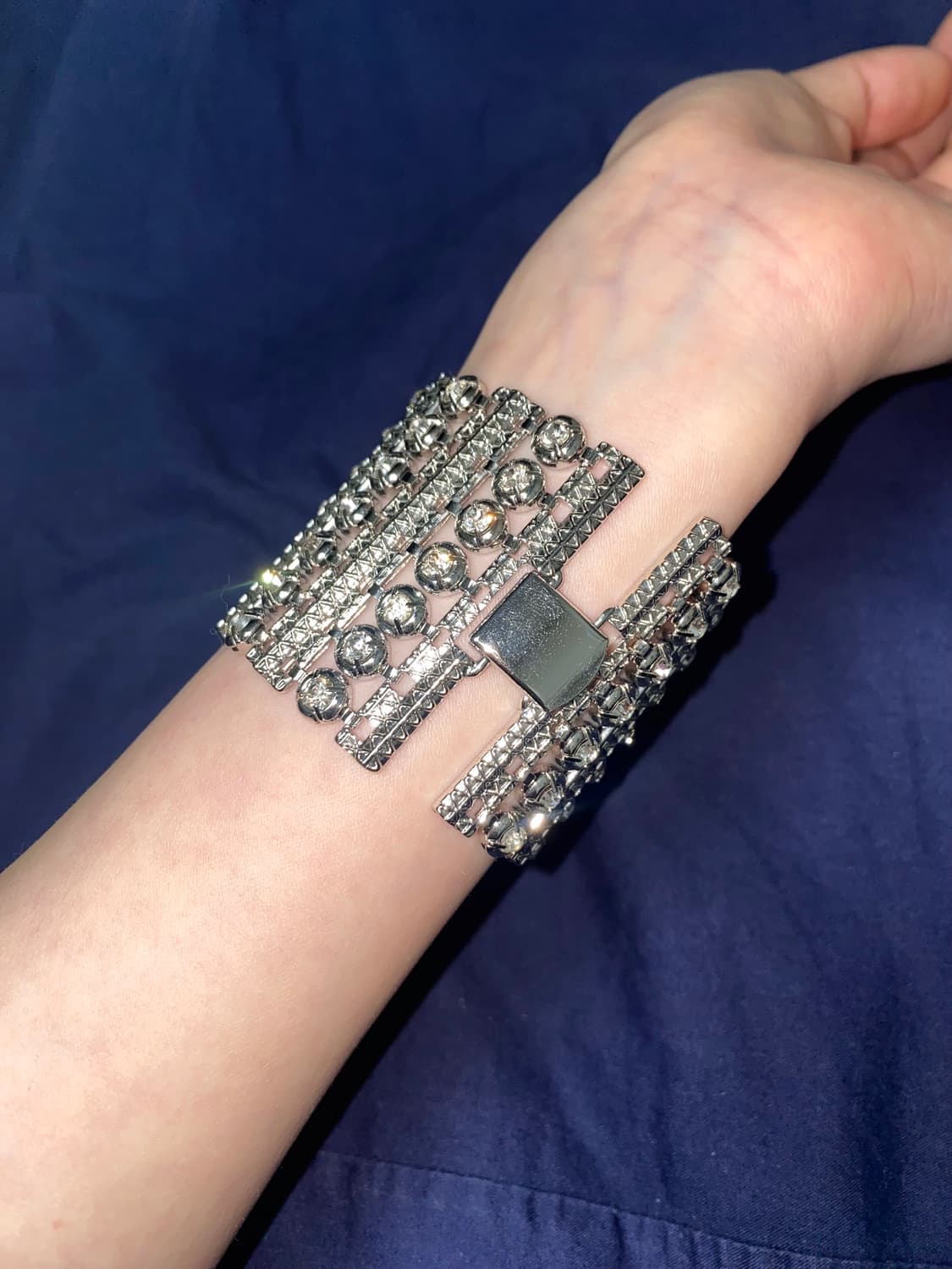 실버 큐빅 와이드 체인 팔찌/펑크 갸루 y2k 빈티지  상품이미지2