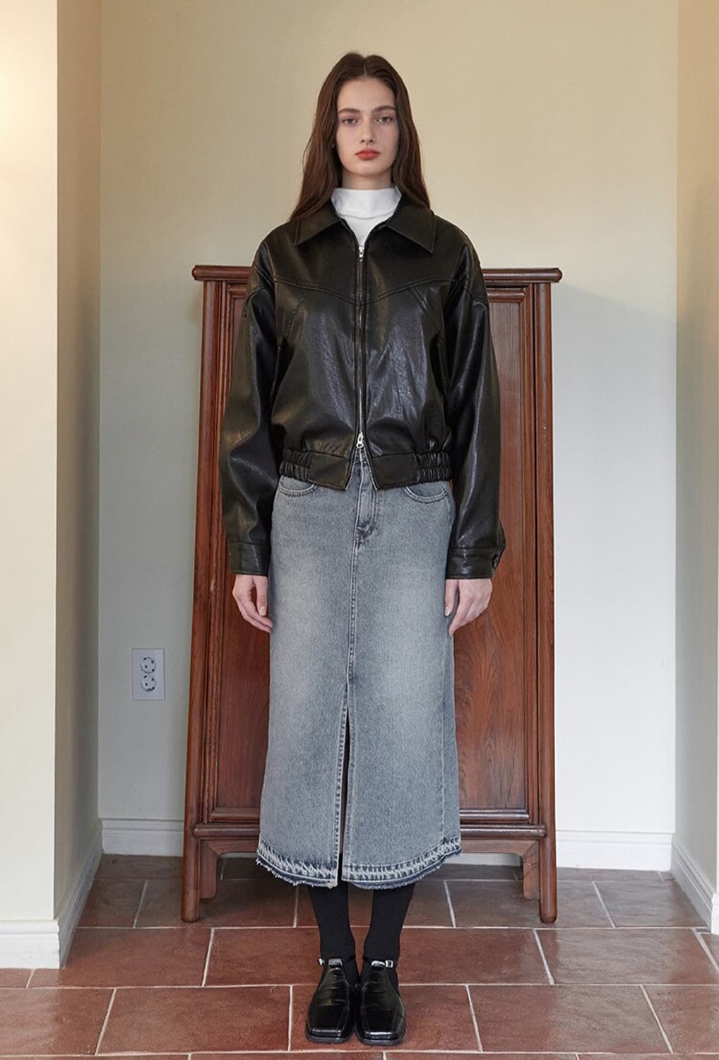 에잇데이즈어위크 카라 레더 가죽 점퍼 집업 자켓 블랙 상품이미지7