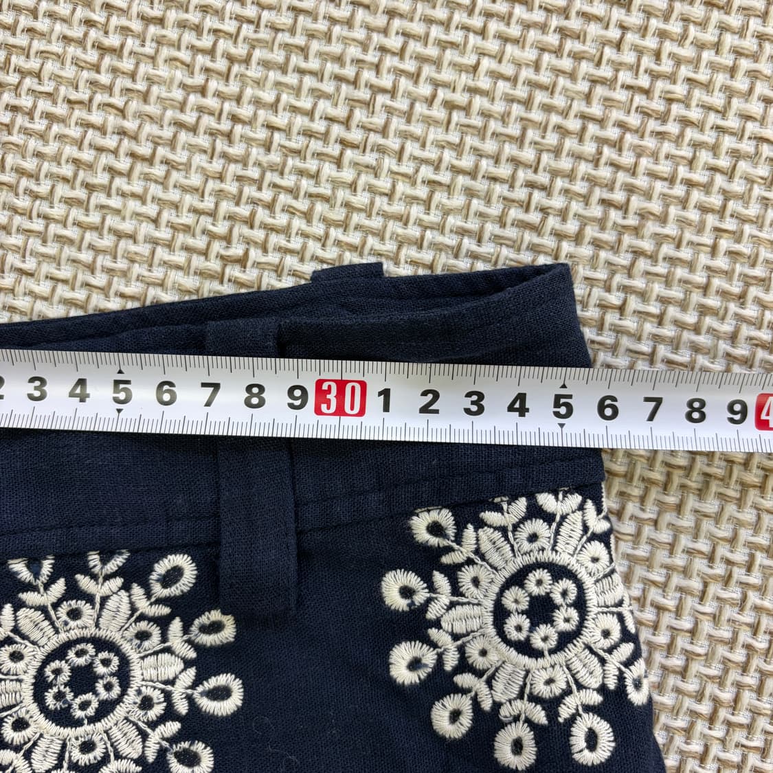 S 자라 자수 네이비 와이드 린넨 바지 0520D 상품이미지5