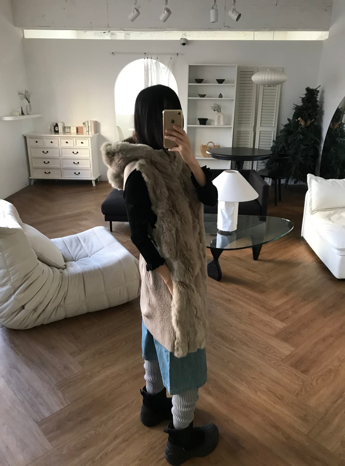 vintage rabbit fur hood vest 상품이미지3