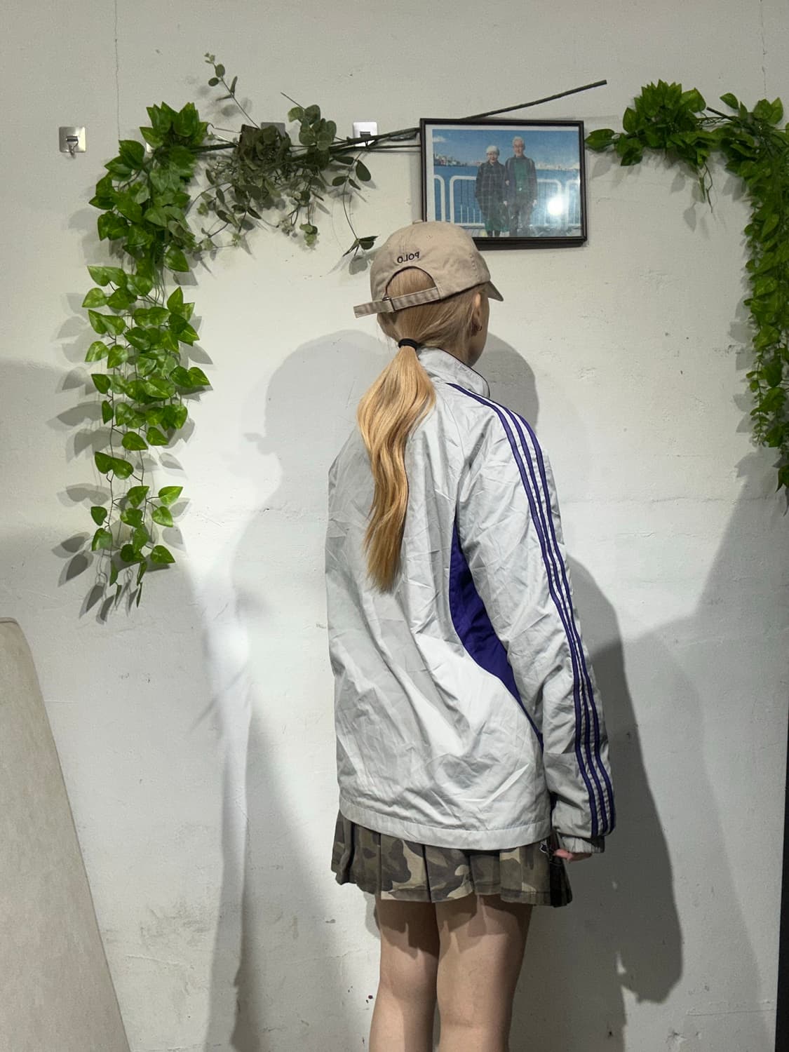 아디다스 그레이 퍼플 삼선 오버핏 스몰 로고 트랙탑 져지 S 상품이미지3