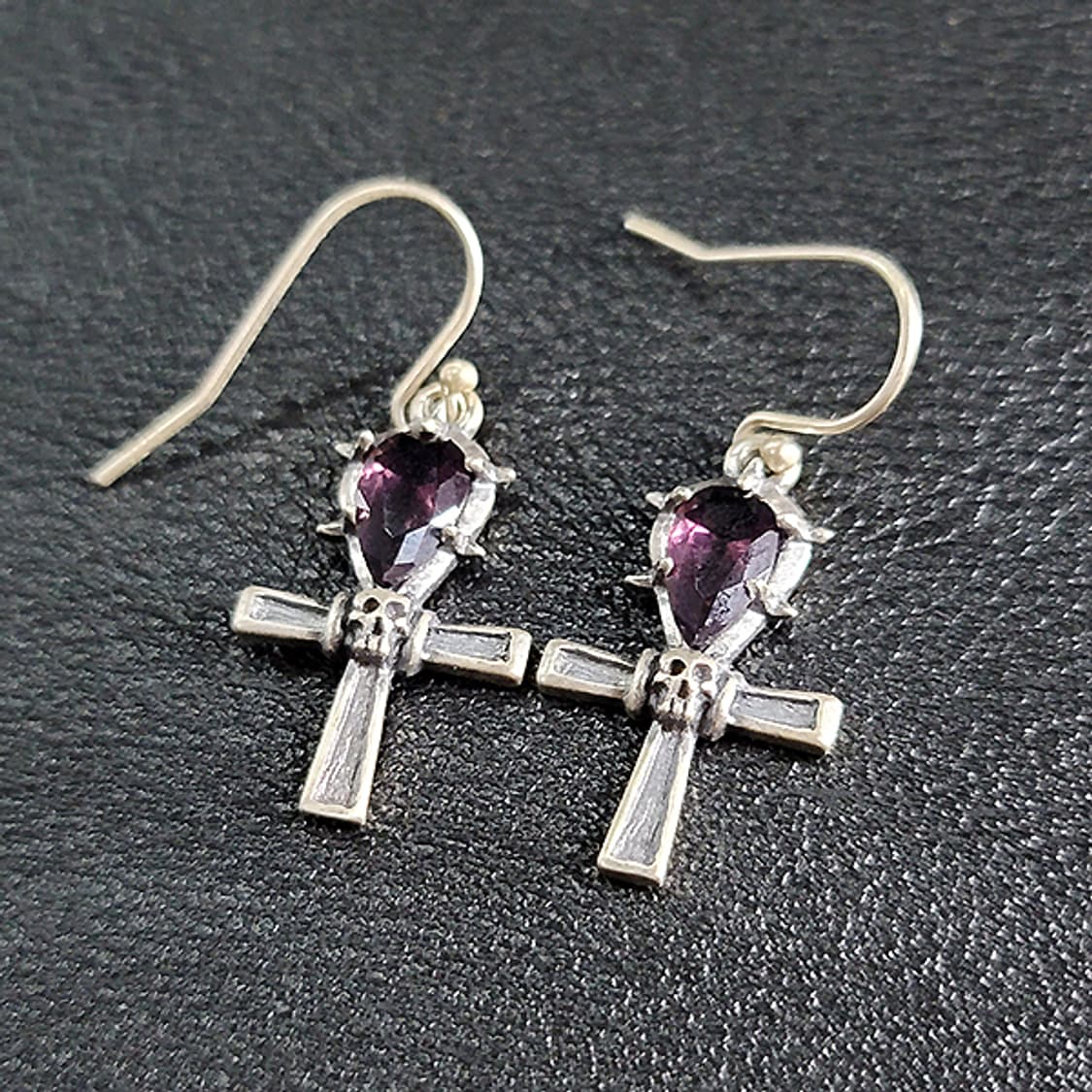 데스 페탈 실버 귀걸이 피어싱 은 남자 여자 명품 고딕 앙크 해골 십자가 상품이미지5