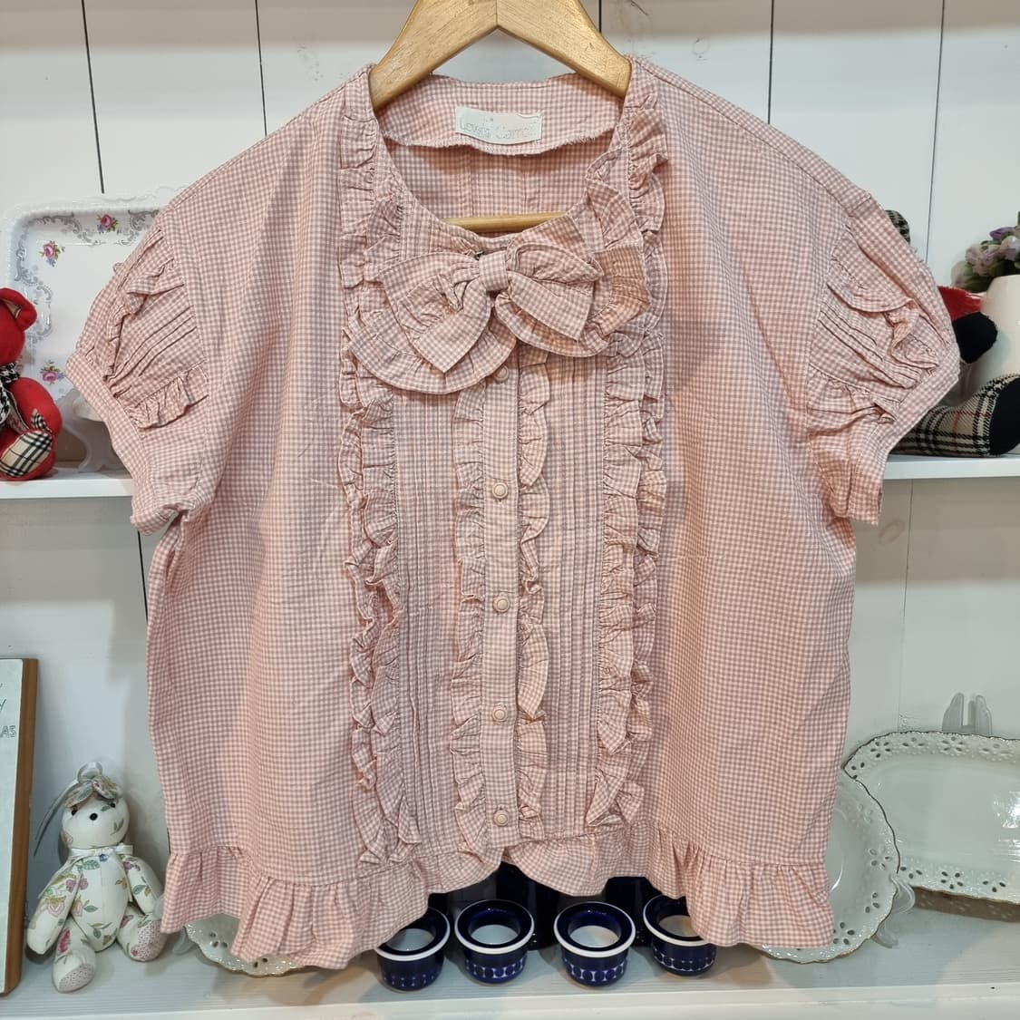 핑크 체크 블라우스 상품이미지3