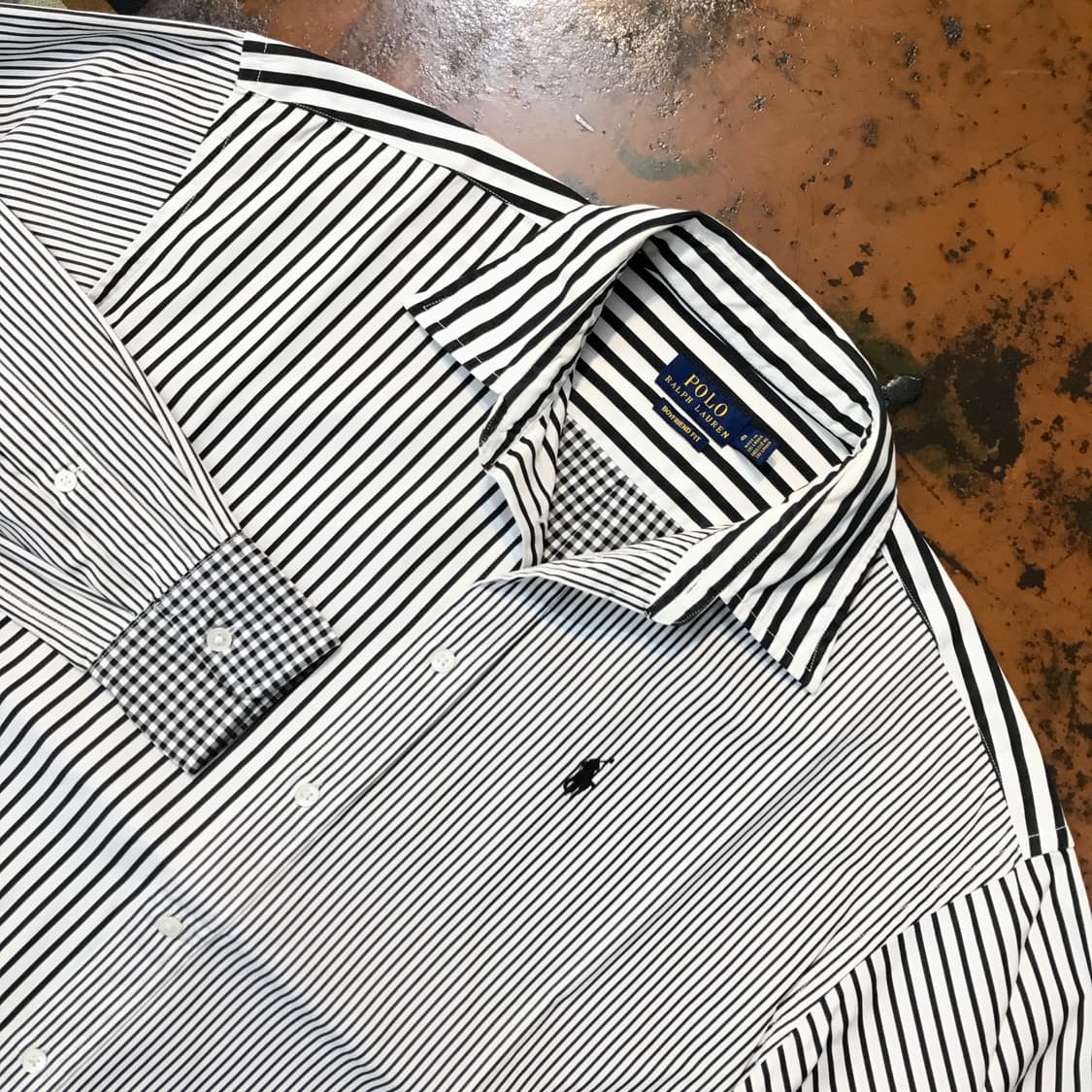 폴로랄프로렌 블랙 언발란 스트라이프 셔츠 여성 66 사이즈 상품이미지3