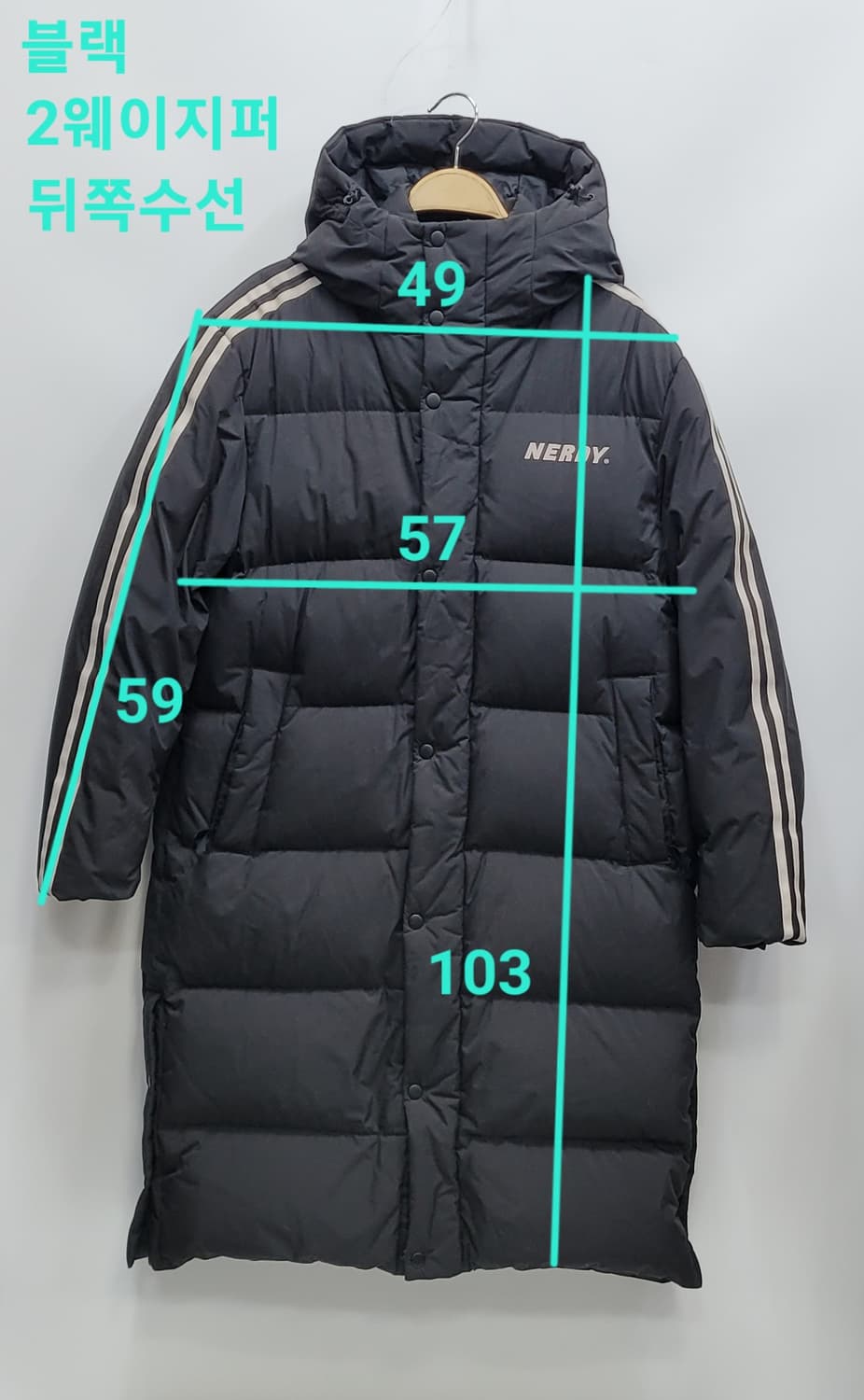 NERDY 널디 백로고 후드 다운 롱 패딩 / S 블랙 (수선)
 상품이미지10