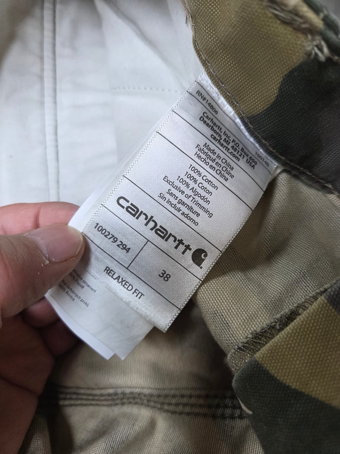 칼하트 릴렉스드핏 코튼 카모 카고반바지 38 상품이미지6