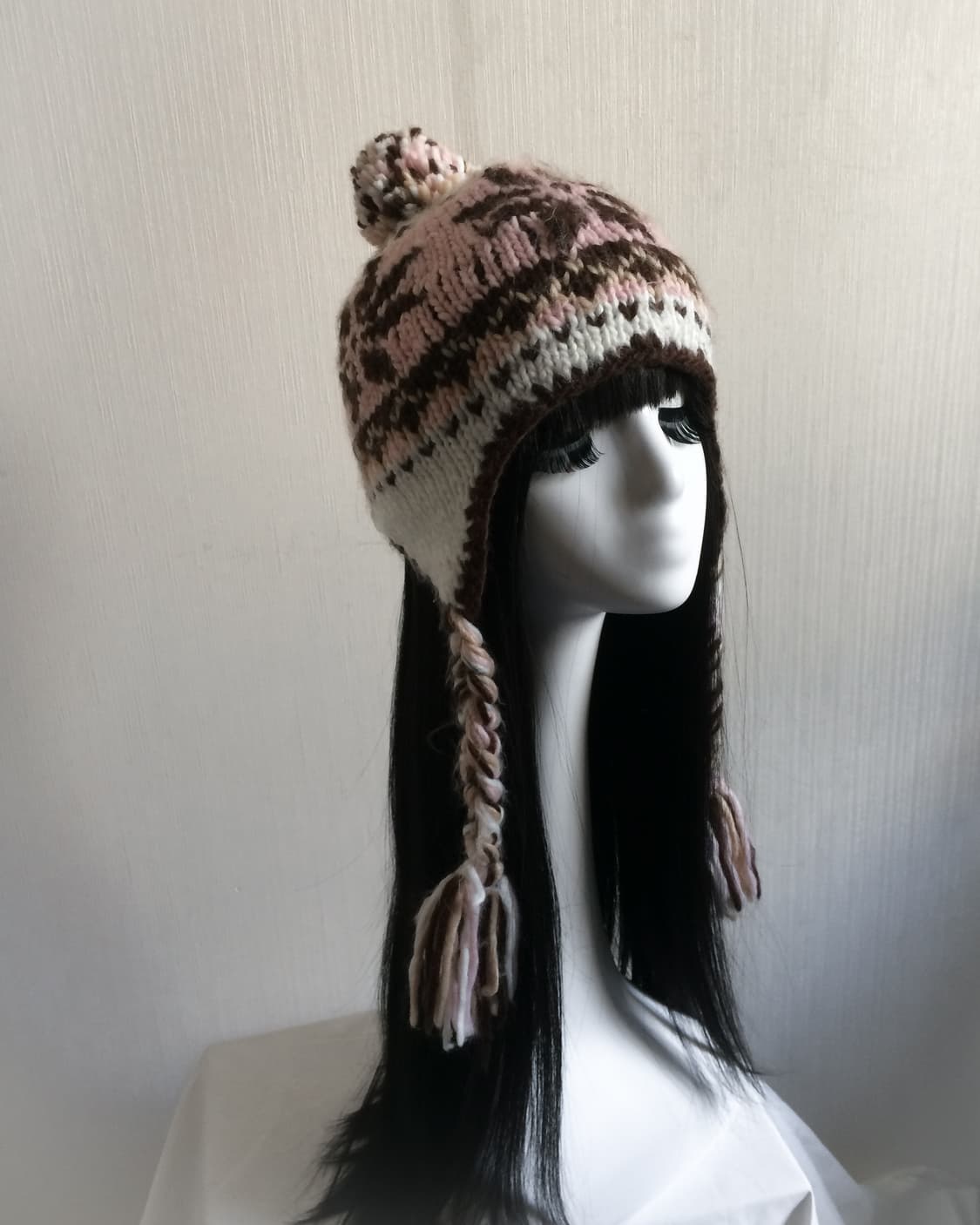Snow pattern pom pom knit beanie 상품이미지2