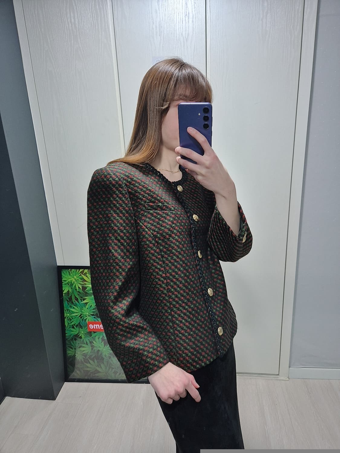 빈티지 체크 패턴 금장 버튼 자켓 상품이미지9