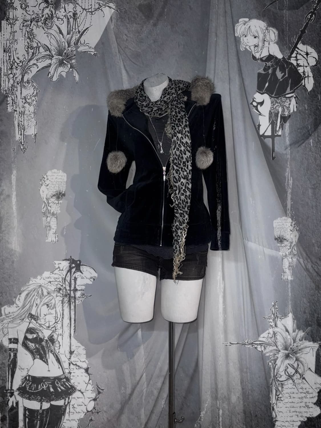 블랙 데스노트 미사깔 폼폼이 그런지 무채색 와투케 코디세트  상품이미지1