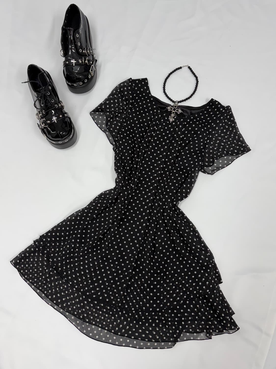 쉬폰 도트 땡땡이 캉캉 미니원피스 상품이미지1