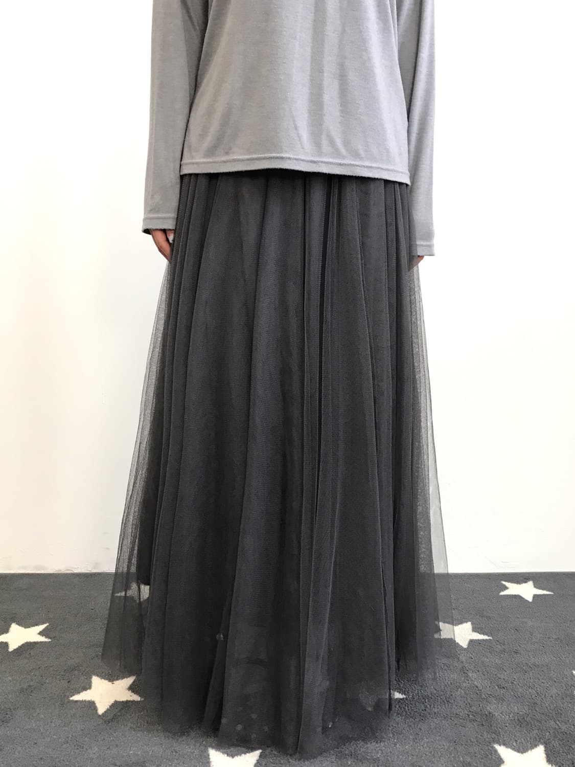 Jpn Gray Poly Long Skirts 상품이미지1