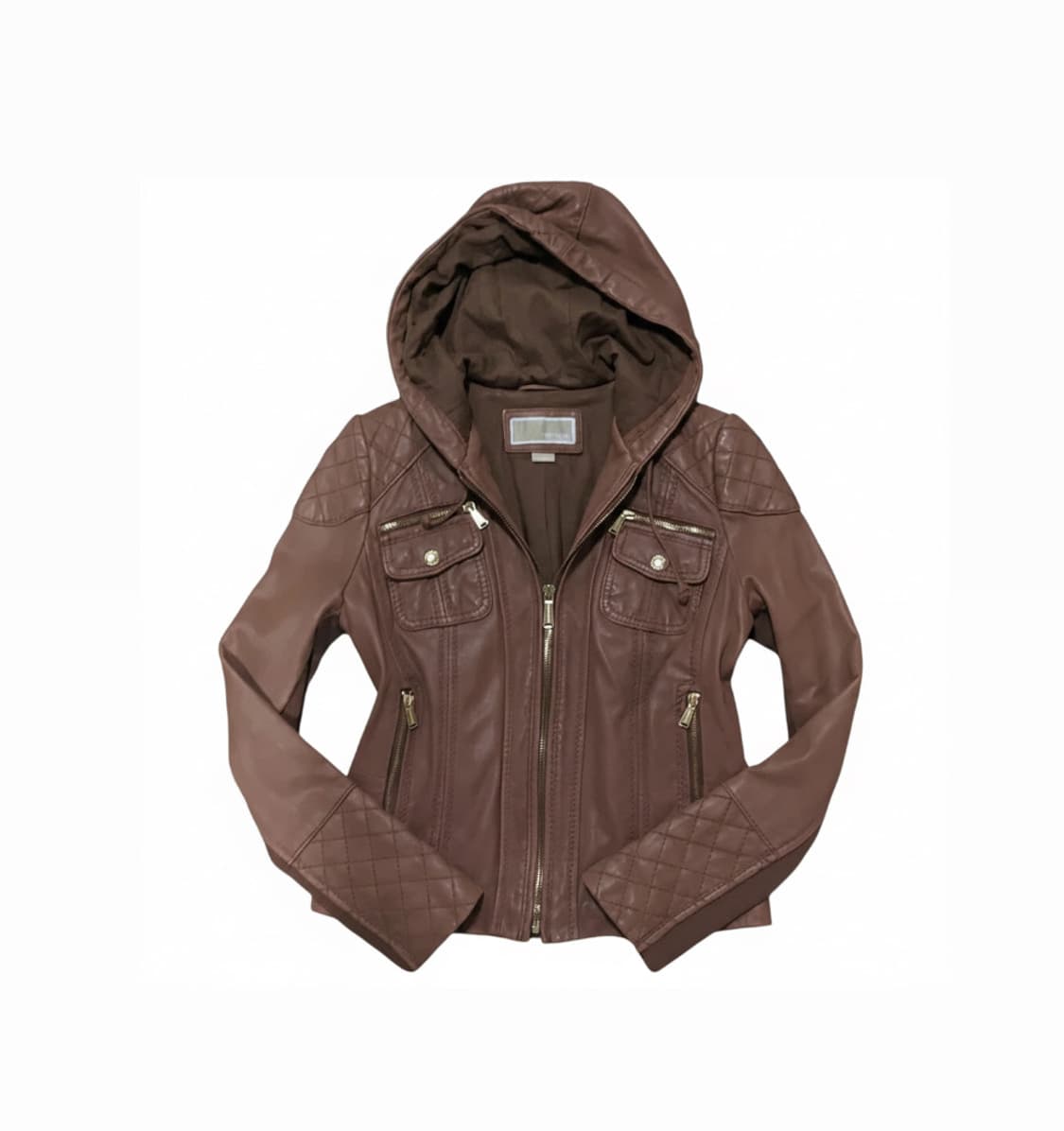 Michael Kors 마이클 코어스 퀼팅 브라운 레더 후드 자켓 상품이미지1