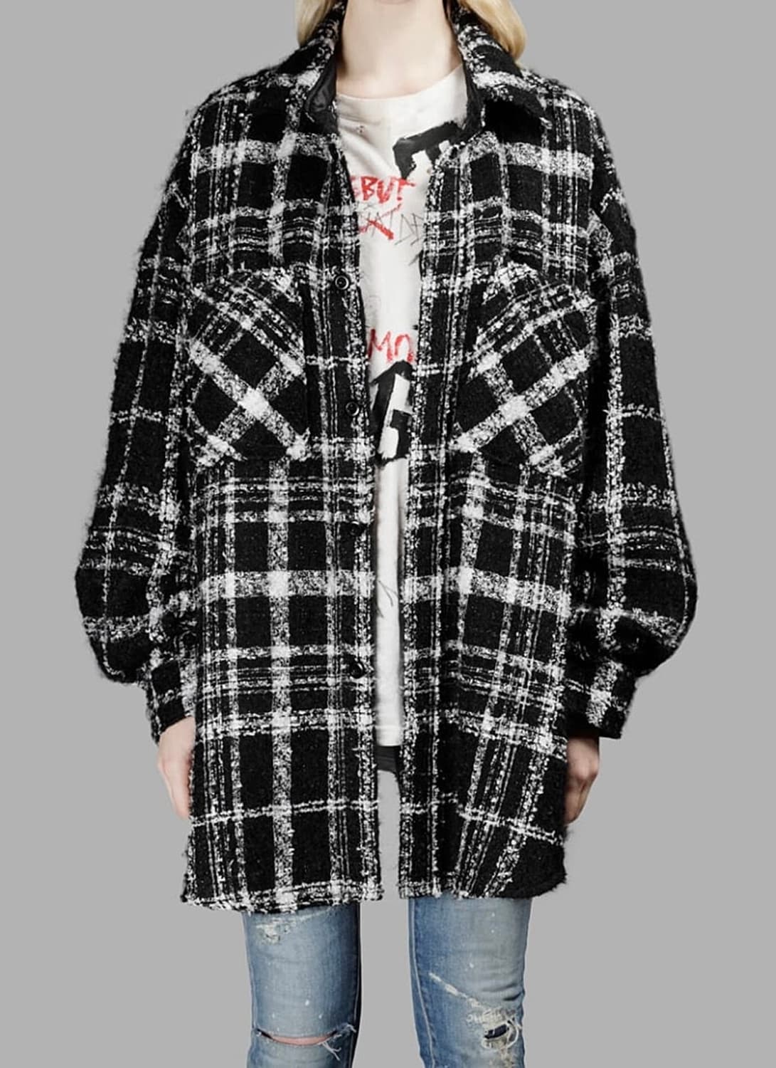 페이스커넥션 트위드 셔츠 검흰 L사이즈 판매 상품이미지5