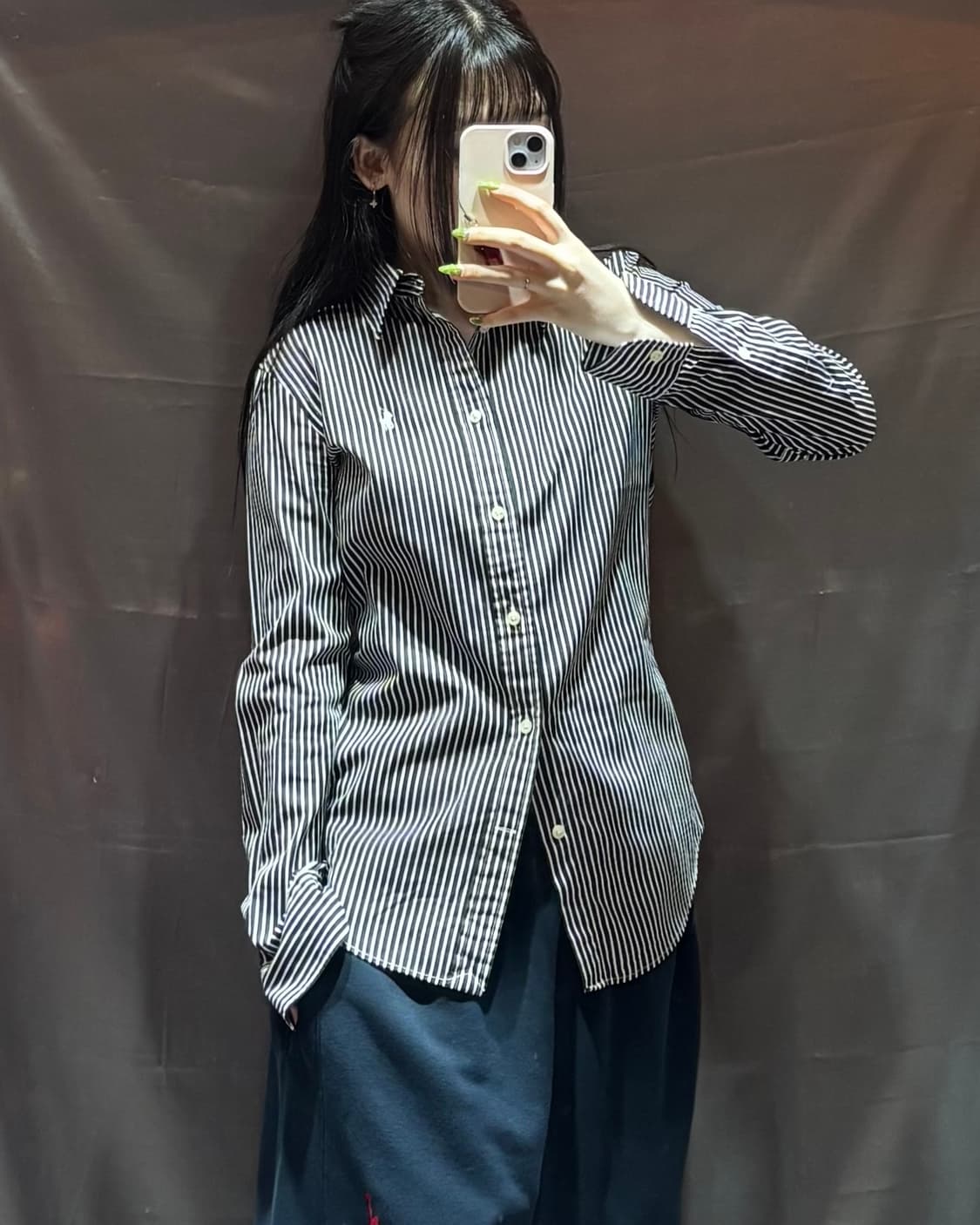 XL 폴로랄프로렌 커스텀핏 화이트포니 블랙 스트라이프 셔츠 상품이미지1