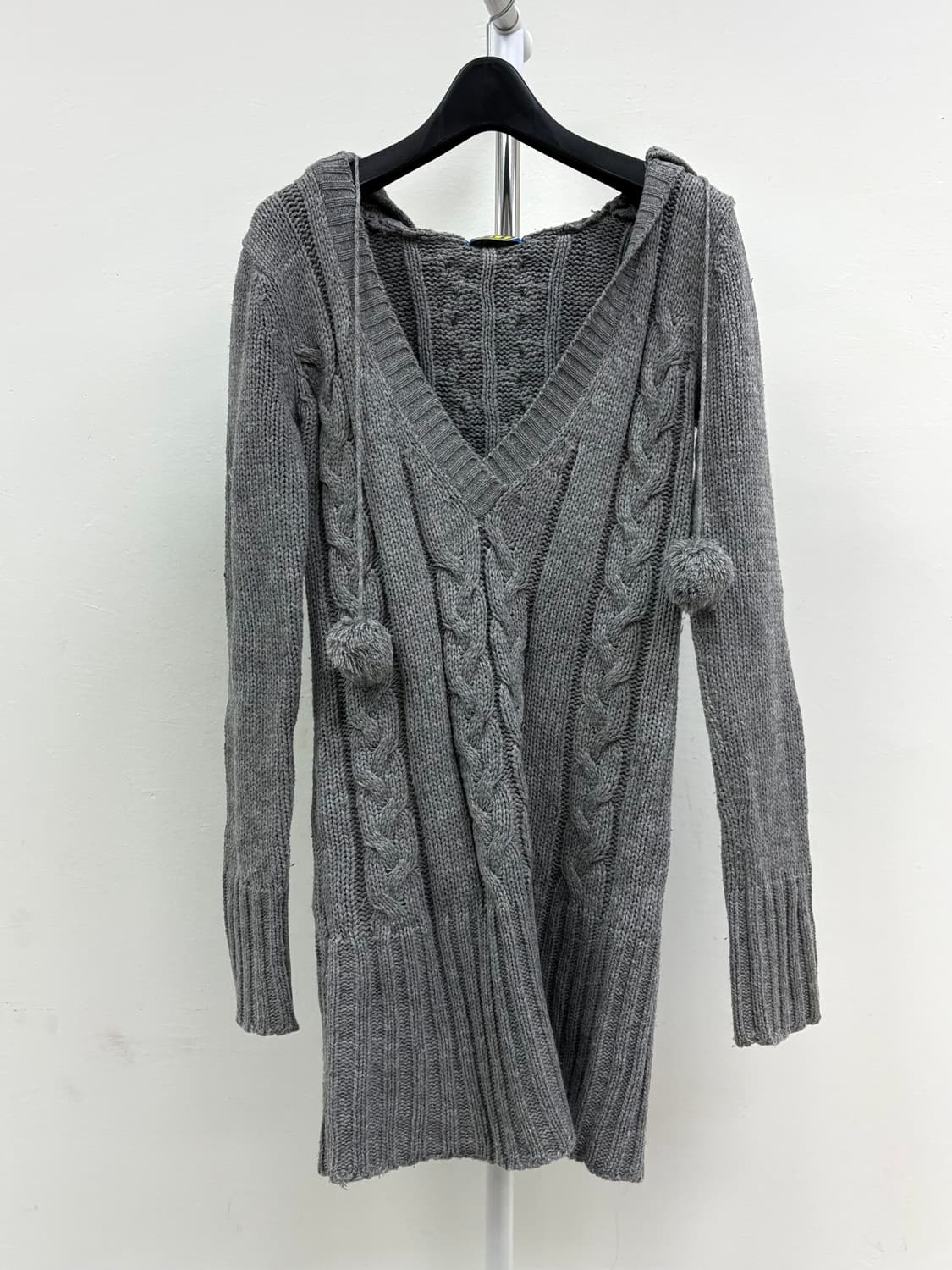 빈티지 그레이 니트 후드 원피스 상품이미지5