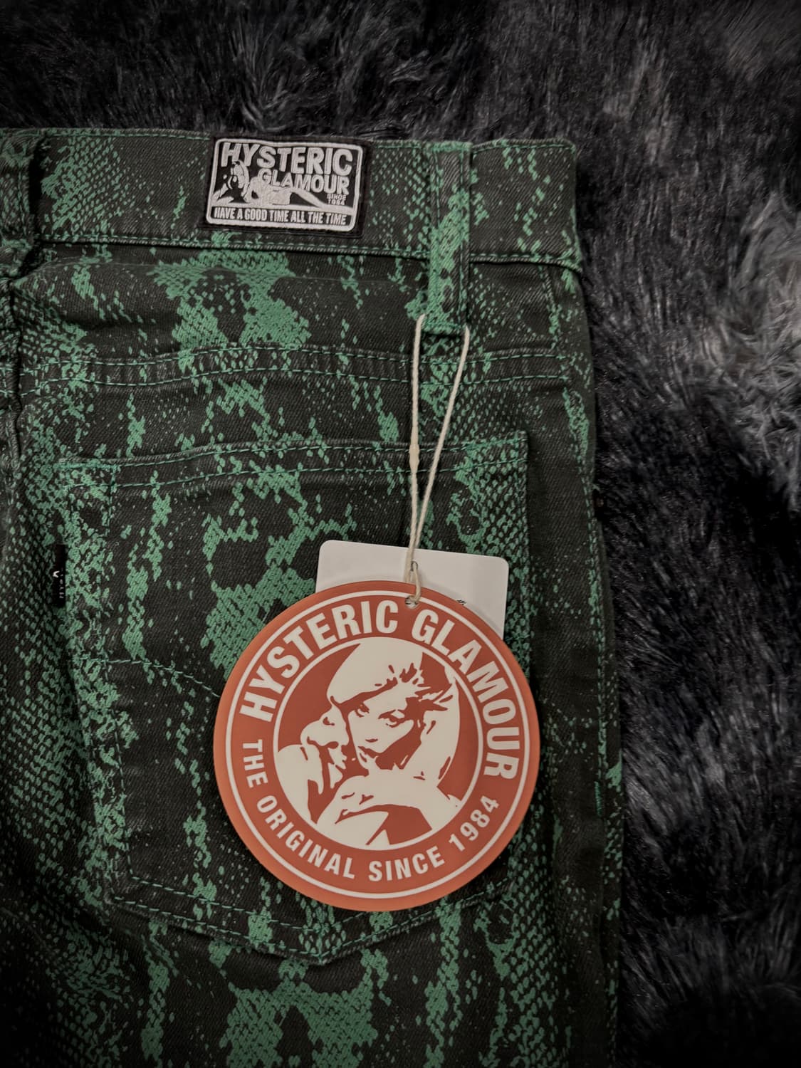 Hysteric Glamour 그린 스네이크 패턴 스컬 부츠컷 팬츠 상품이미지8