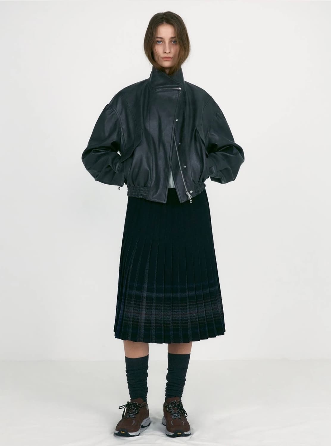 로우클래식 레더 숏 자켓-차콜S 상품이미지3