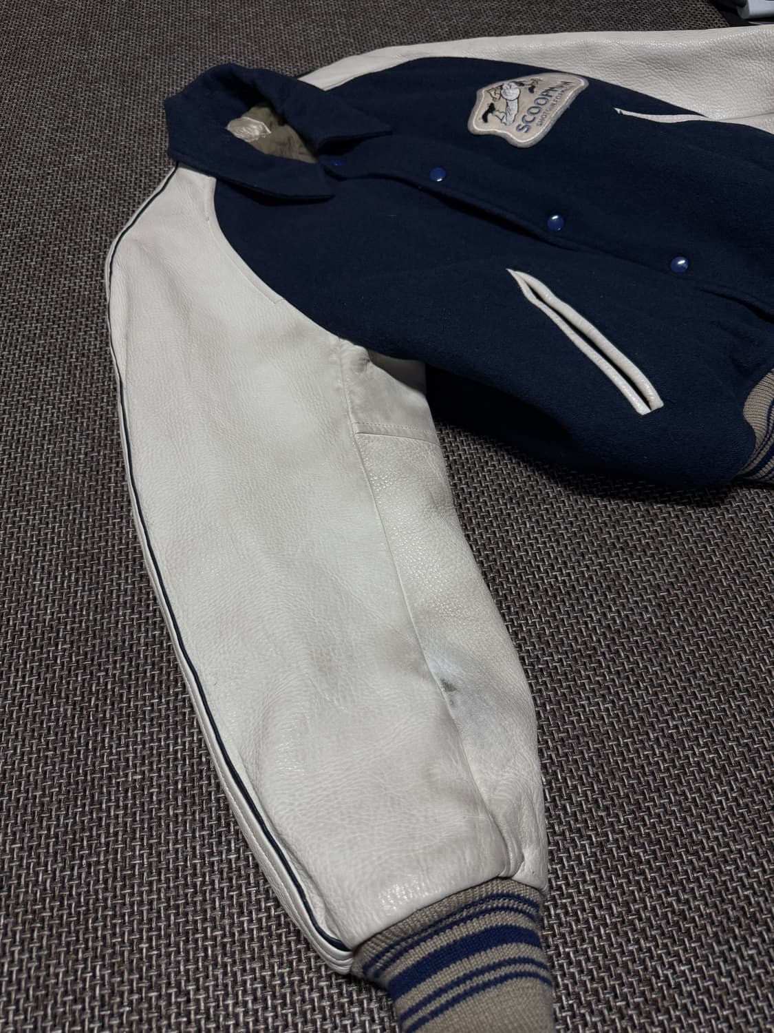 80s~90s 스쿱맨 샷건 네이비 울 레더 바시티 자켓 상품이미지8