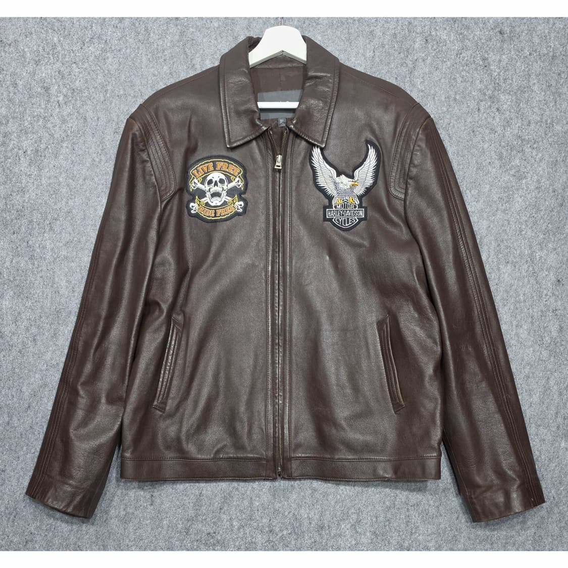 지오 송지오 빈티지 할리 패치 커스텀 양가죽 레더 자켓 110 브라운 상품이미지1