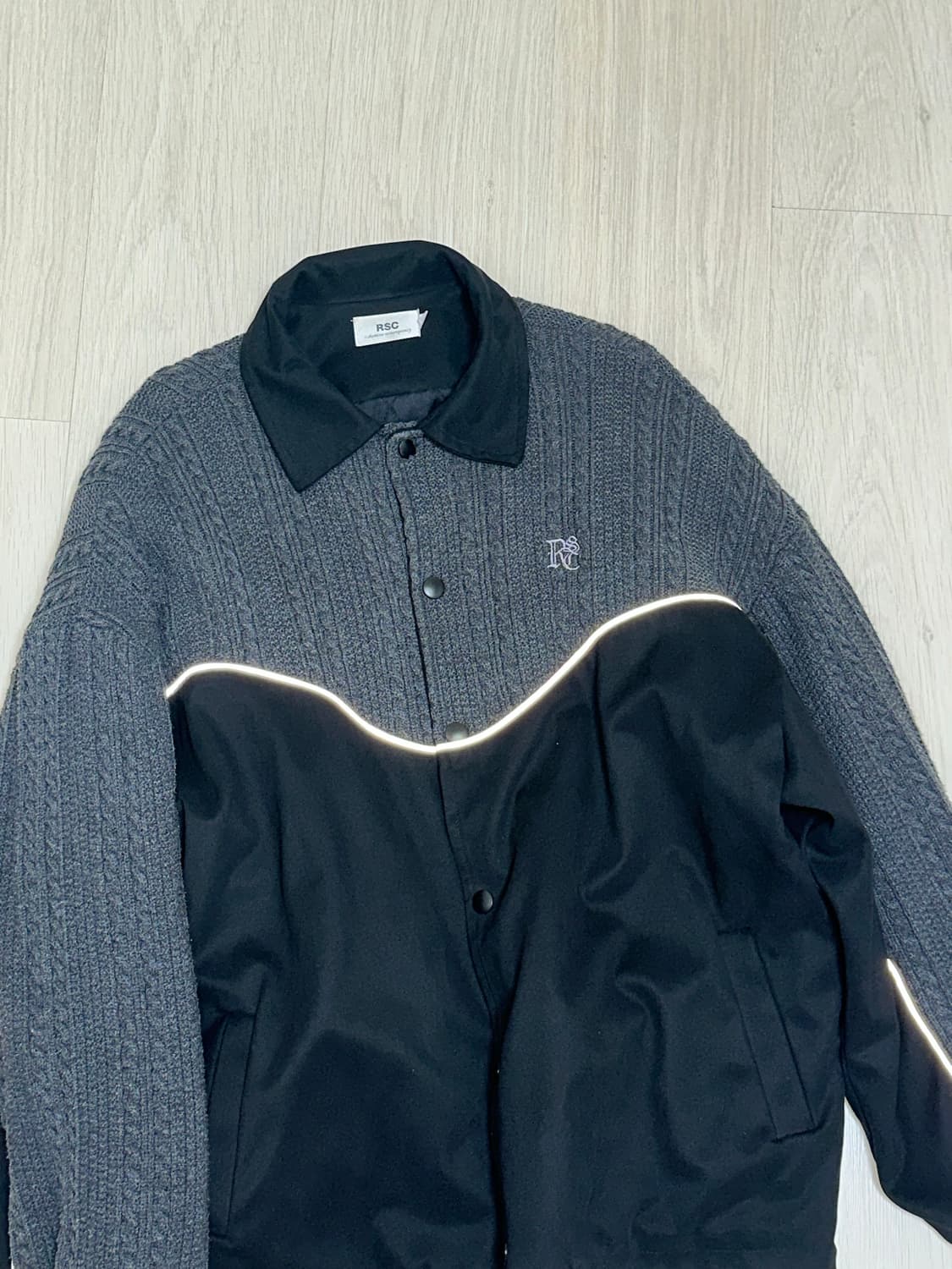 KNIT & SUEDE VARSITY JACKET - BLACK 상품이미지2