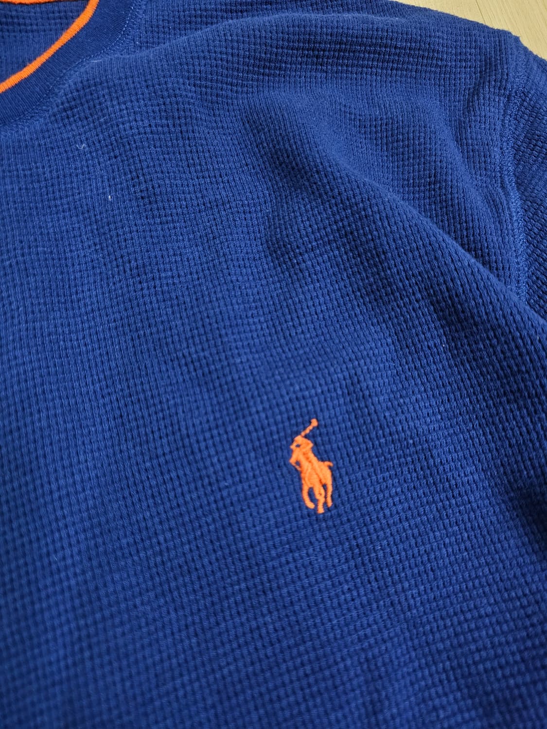 [L] 폴로 랄프로렌 블루 코튼 와플 긴팔 크루넥 티셔츠 상품이미지3
