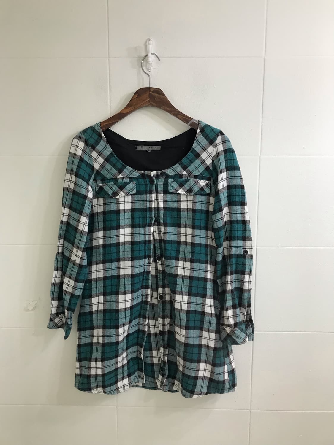 무채색 모리걸 컬러포인트 체크 원피스 하이넥 야상 코디세트 상품이미지6