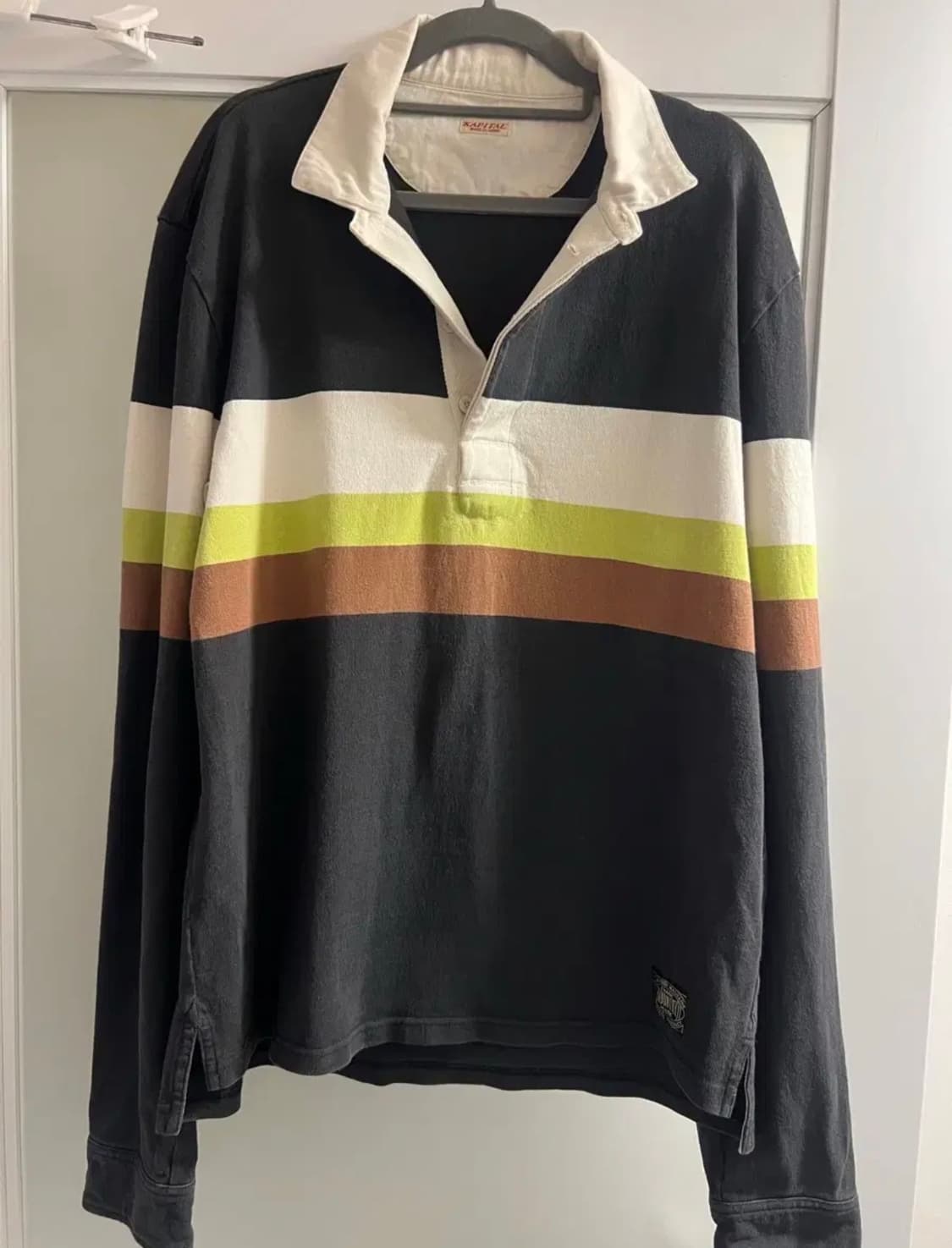 캐피탈 16 패널 스트라이프 저지 빅 럭비 셔츠 블랙 상품이미지1