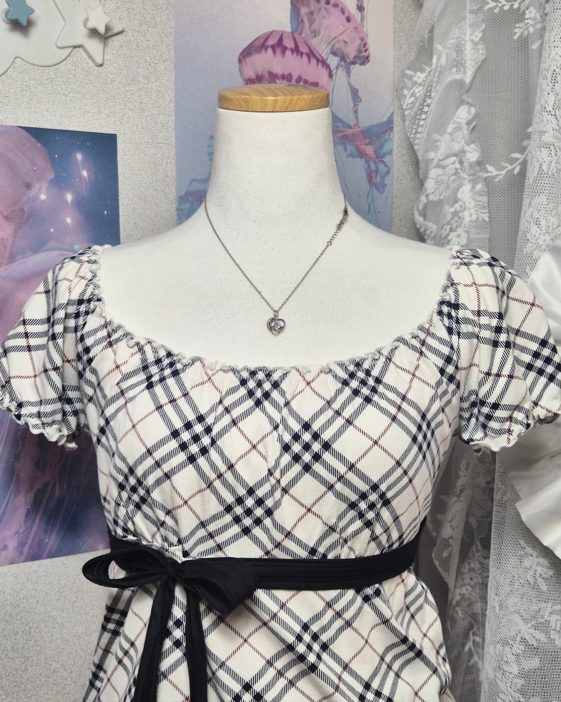 버버리 블루라벨 노바체크 리본 퍼프 블라우스 히메갸루 갸루 모리걸 상품이미지2