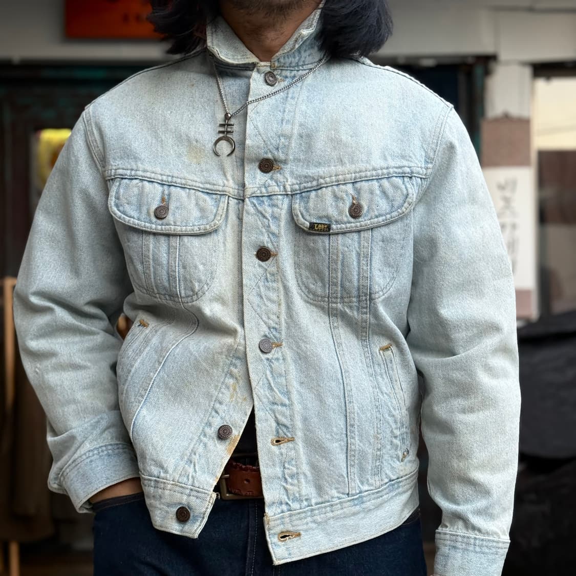 90's Lee x 하드록 카페 데님 트러커 자켓 M 상품이미지7
